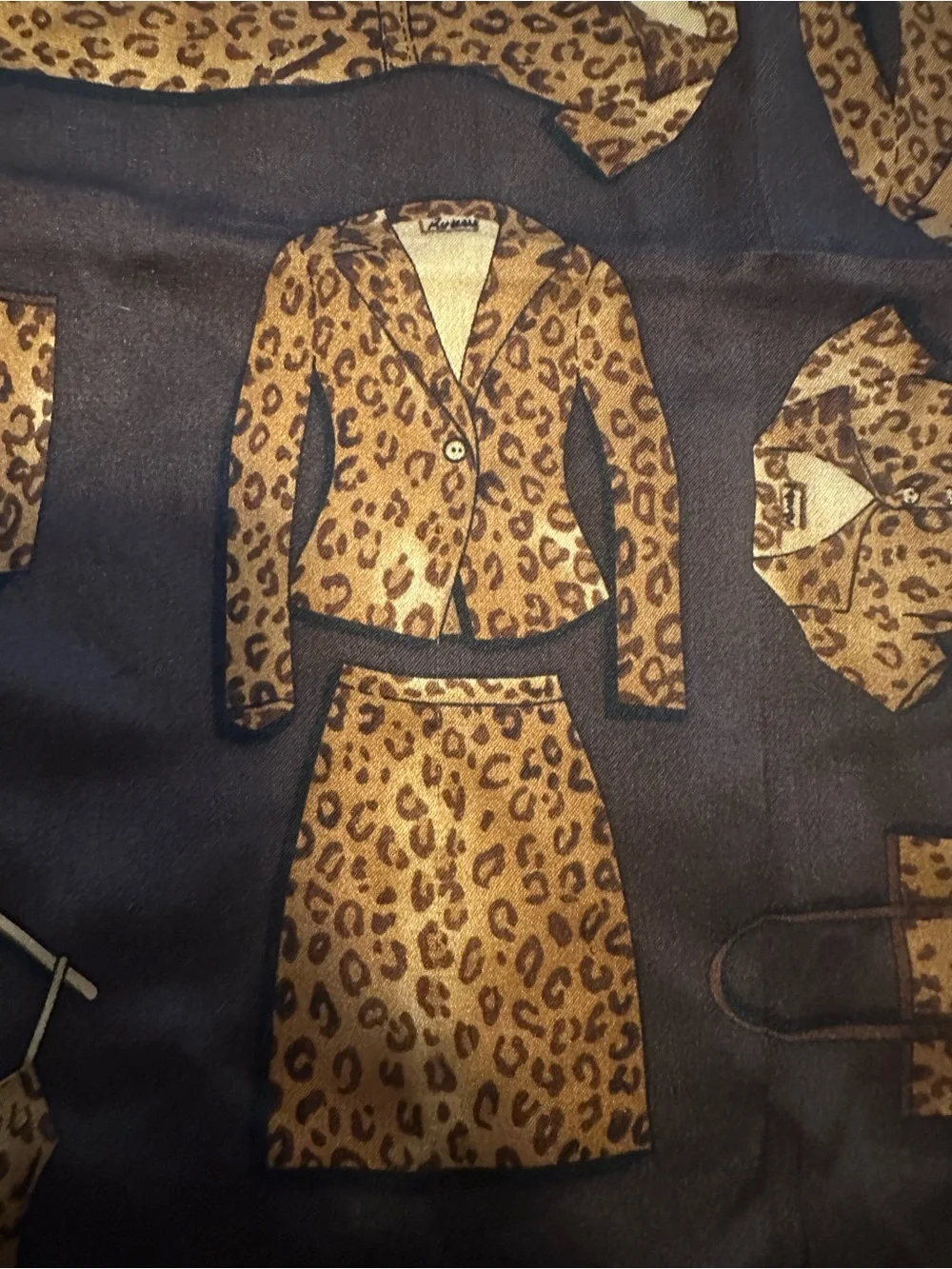 Vintage Leopard Wardrobe Print Silk Scarf Crown Signed